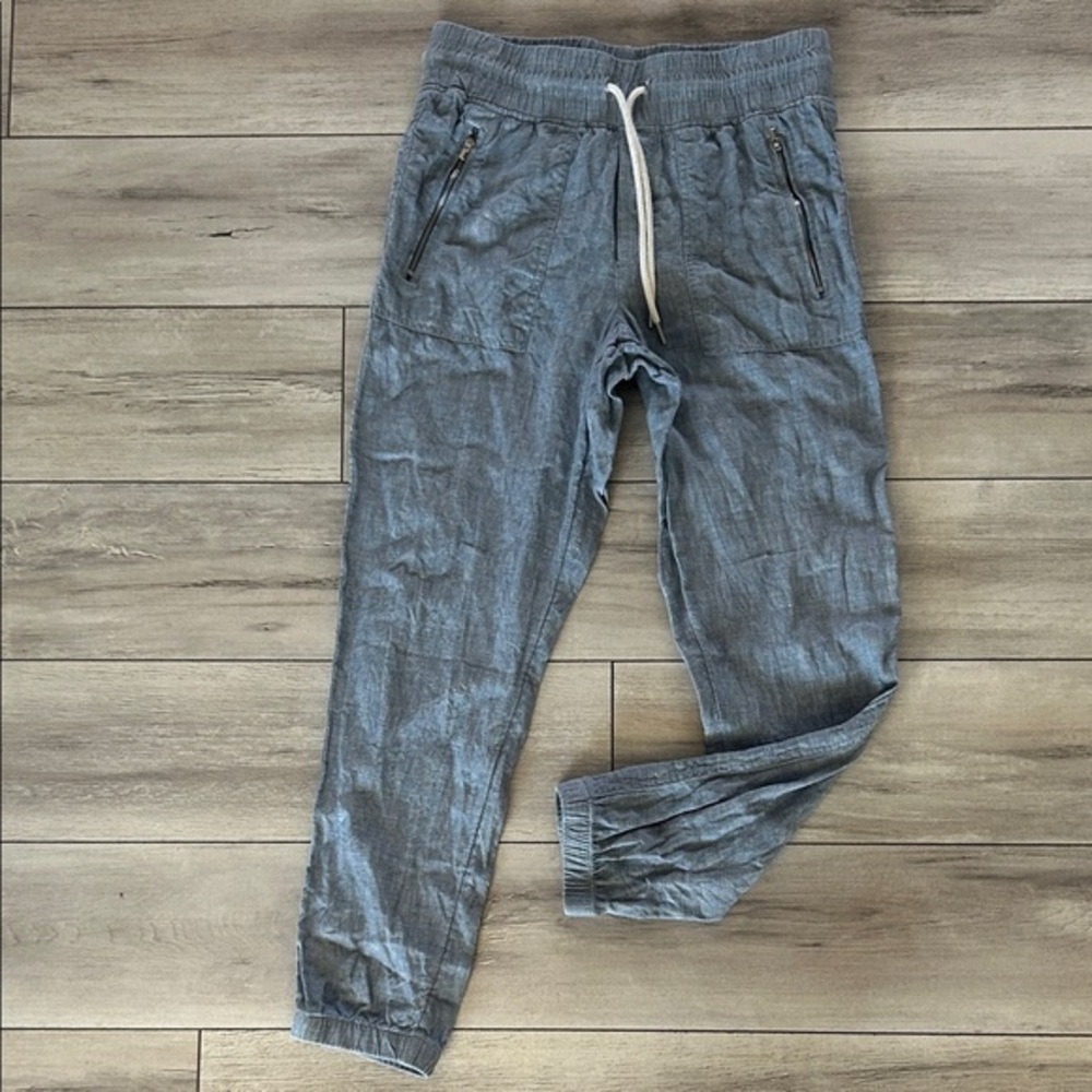 Athleta Cabo Linen Jogger Pants in blue denim color size 4